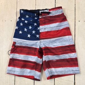 Red and White American Flag Swim Trunks